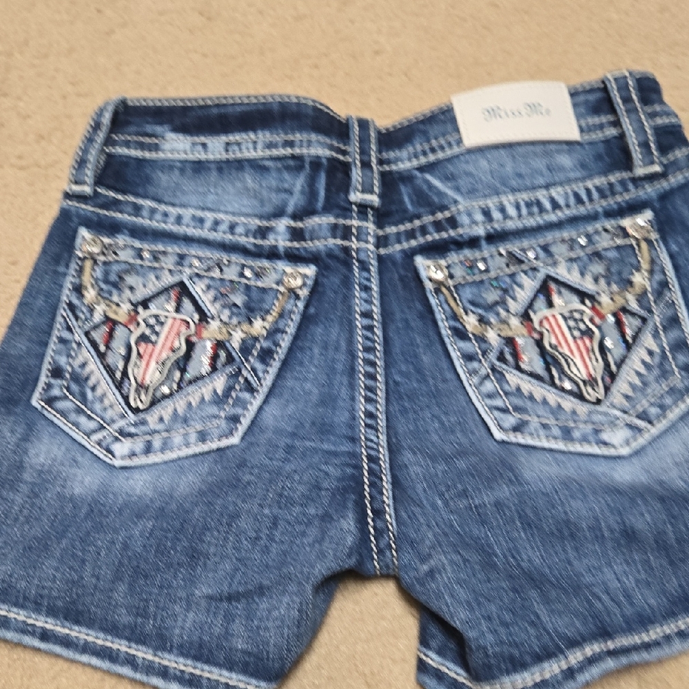 Miss Me Blue Denim Shorts with Star Embellishments